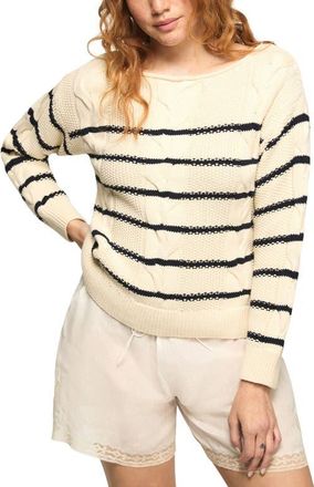 Lucky Brand Stripe Cable Stitch Cardigan in Tofu at Nordstrom, Size X-Small