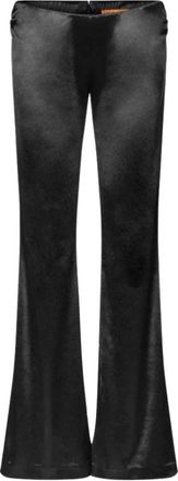 Stine Goya Glanzende Broek met Lage Taille en Flare Pijp - Dames - Wijde Broeken - Zwart - XS - Polyester - Broeken