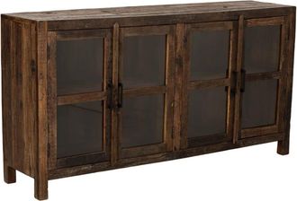 Wanderlust Deco Aparador de madera artesanal de 4 puertas marrón 170x40x90h cm