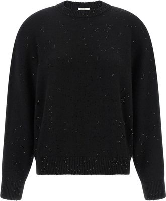 Brunello Cucinelli Black Embellished Crew Neck Sweater