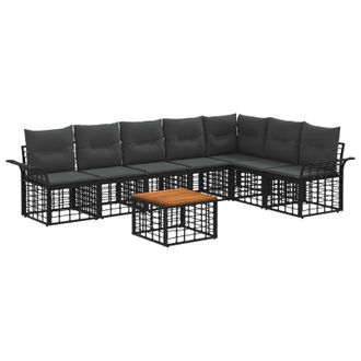 vidaXL Conjunto De Sof&aacute;s De Exterior 8 Pcs Negro Y Gris Oscuro Vidaxl