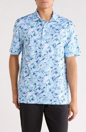 Greg Norman Ocean Marble Print Knit Polo in Blue/White at Nordstrom Rack, Size Xx-Large