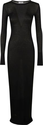 7 For All Mankind Body-Conforming Black Midi Dress with Round Neckline