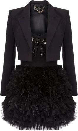 Elisabetta Franchi Giacca Abito - Dames - Feestkleedjes - Zwart - S - Leer - Kleedjes