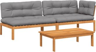 vidaXL Set De Sof&aacute;s De Palets De Jard&iacute;n Y Cojines 3 Pzas Madera Acacia Vidaxl