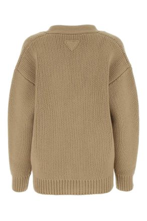 Prada Womens Cappuccino Wool Blend Oversize Cardigan Cammello Maglieria