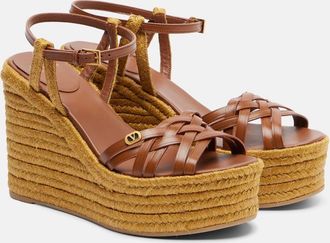 Valentino Garavani Bribri 120 leather-trimmed raffia espadrille wedges