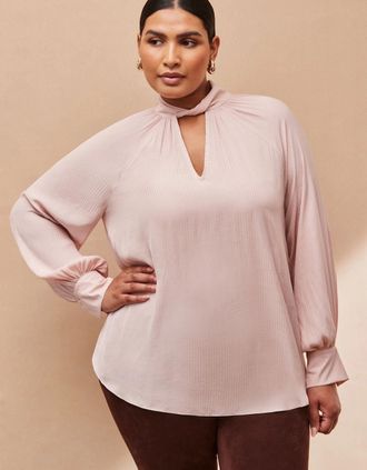 Live Unlimited London Womens Blush Twist High Neck Blouse - Pink - Size: 18