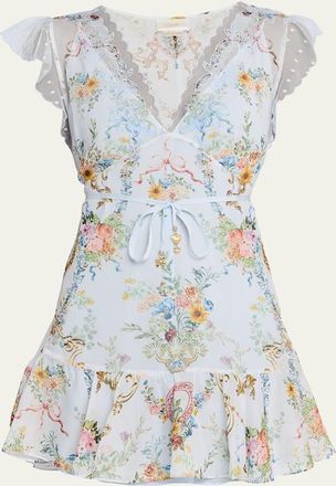 Camilla Seville Sweetheart Ruffle-Sleeve Mini Dress