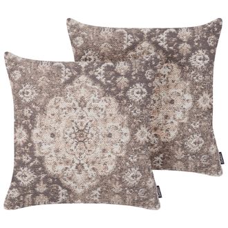 Beliani Conjunto De Cojines Decorativos Marr&oacute;n Patr&oacute;n Oriental 45 X 45 Cm Decoraci&oacute;n Vintage Mimisal