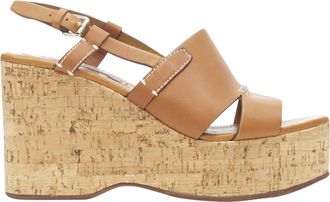 Ralph Lauren Collection tan leather cork wedge platfor
