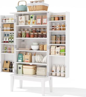 STILVORA Aparador De Cocina Con 2 Puertas, 5 Huecos Y Estantes En Puerta, Estilo Vintage, En Mdf, Blanco, 120 X 30 X 59 Cm