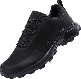 Generic Safety Trainers Men Extra Wide Leather Hiking Shoes Waterproof Non-Slip Trail Running Trainers Breathable Elastic Fabric Soft Thick Sole Low-Top Sport