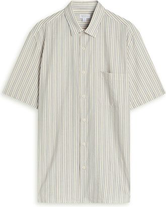 Sunspel Striped Embroidered Cotton Shirt - Blue - Xxl
