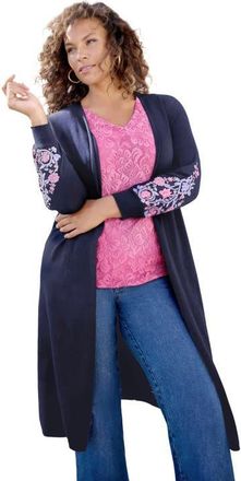 Roaman's Embroidered Duster Cardigan in Navy Bloom Vine at Nordstrom, Size 16