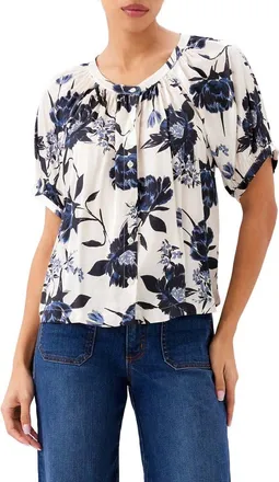 Karen Kane Floral Print Top in Blue Print at Nordstrom, Size X-Large