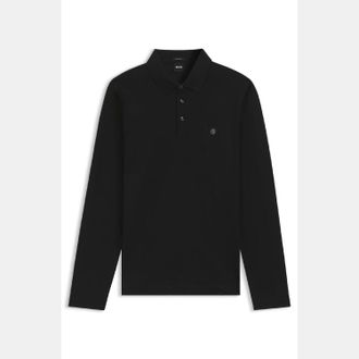 HUGO BOSS Herenpolo Boss C-Paley 01 met lange mouwen in zwart