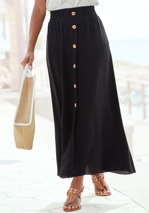 Vivance Maxirock VIVANCE, Damen, Gr. 44, schwarz, Web, Obermaterial: 100% Viskose, unifarben, figurumspielend kn&ouml;chellang, R&ouml;cke Maxirock, mit Zierkn&ouml;pfen in 