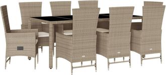 vidaXL Set Comedor De Jard&iacute;n 9 Pzas Con Cojines Rat&aacute;n Sint&eacute;tico Beige Vidaxl