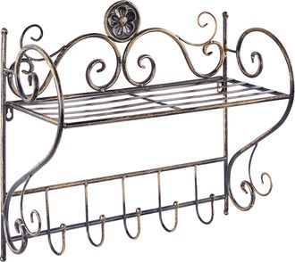 Beliani Beliani - Estanter&iacute;a De Metal Negro 42 Cm Pared Ba&ntilde;o Envejecido Ganchos Vintage Osorno
