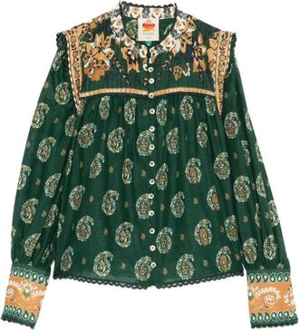 Farm Rio Paisley Print Shirt - Dames - Overhemden - Groen - XS - Overhemden