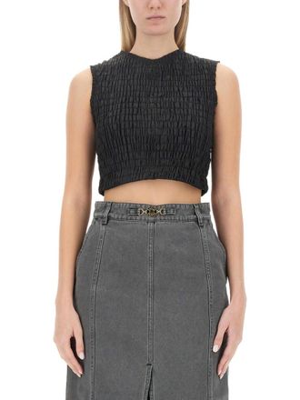 Patou Black Textured Round Neck Top