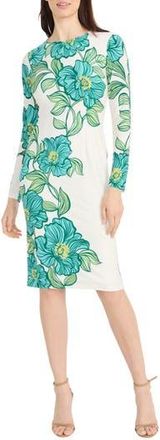 Maggy London Floral Long Sleeve Knit Midi Dress in White/Green at Nordstrom Rack, Size 18 (Similar To 16W)