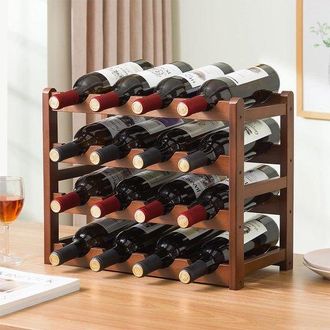 OEM Botellero Apilable - Bamb&uacute; Natural - 16 Botellas - 4 Niveles - 43x23x38cm
