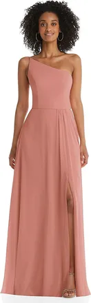 After Six One-Shoulder Chiffon Maxi Dress with Shirred Front Slit