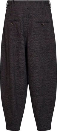 Uma Wang Mens Trousers Cropped Chevron Brown-Blue Multicolour Virgin Wool