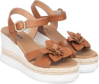 Nero Giardini Floral Platform Wedge Sandal in Cognac at Nordstrom, Size 11Us