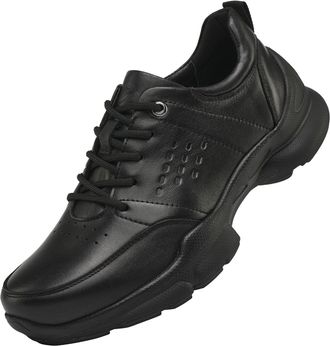 Generic Mens Genuine Leather Dress Sneakers Soft Breathable Casual Walking Shoes for Men (Black,7.5)