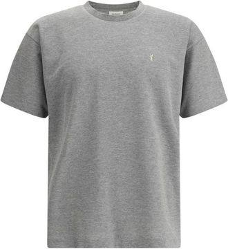Saint Laurent Gem&ecirc;leerd Logo T-shirt - Heren - T-shirts - Grijs - M - Leer - Tops