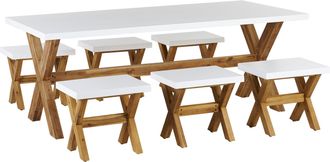 Beliani Comedor De Jard&iacute;n Cemento Y Madera Blanco 6 Personas Mesa Y 6 Taburetes Olbia