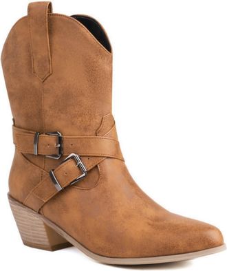 Generic Ladies Vintage Western Cowboy Mid Calf Boots Mid Calf, Chunky Block Heel for Country Wear,Brown,6.5 UK