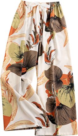 Generic Womens Pajama Bottoms Drawstring Elastic Waist Cropped Trousers Floral Printed Wide Leg Lounge Pants Casual Loose Fit Comfortable Sleep Pants for All 