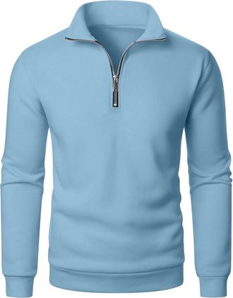 Generic Mens Jumpers Quarter Zip Sweatshirts for Men Stand Collar Long Sleeve Pullover 1/4 Zip Jumpers Mens Plain Classic Fit Sweater Lightweight Work Sweatsh