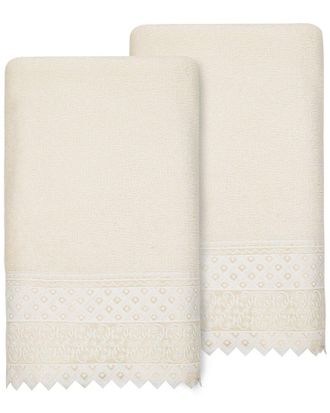 Linum Home Textiles 100% Turkish Cotton Aiden 2Pc White Lace Embellished Bath Towel Set