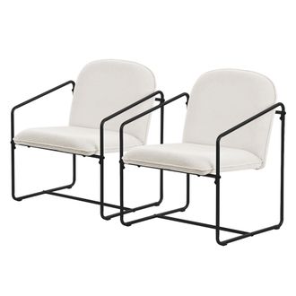 ML Design Ml-design Set 2x Sillones Color Beige, Sill&oacute;n Relax Con Funda Suave Y Estructura De Acero Negro, Asiento Tapizado Lounge Modenro Con Reposabrazos Y Re