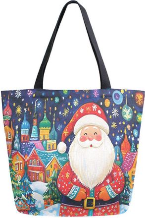 Alaza Canvas Tote Bag Large Women Casual Shoulder Bag Handbag Santa Claus and Castle Reusable Multipurpose Heavy Duty Shopping Grocery Cotton Bag for Mom