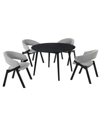 Armen Living Arcadia & Talulah 48In Round Grey & Black Wood 5Pc Dining Set