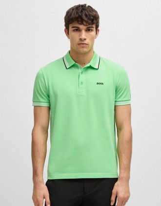 HUGO BOSS Mens BOSS Green Paddy Mens Cotton-Piqu&eacute; Polo Shirt with Contrast Logo - Medium Green 319 - Size: 38