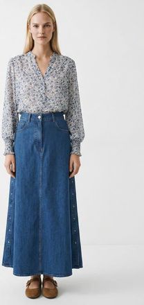 Exquise Blaize High Waist A Line Midi Denim Skirt in Indigo at Nordstrom, Size Xx-Large