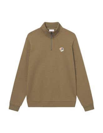Les Deux Mens Felipe Patch Half-Zip Sweatshirt In Olive