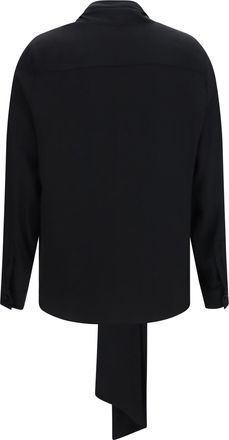 Burberry Womens Silk Blouse With Embroidered Logo And Scarf Detail Black Shirt