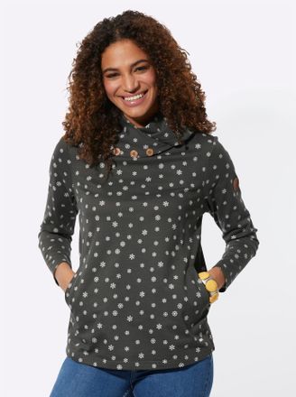 Casual Looks Sweatshirt CASUAL LOOKS, Damen, Gr. 36, grau (graphit, wei&szlig;, bedruckt), 100% Baumwolle, bedruckt, gemustert, mehrfarbig, Sweatshirts Sweatshirt