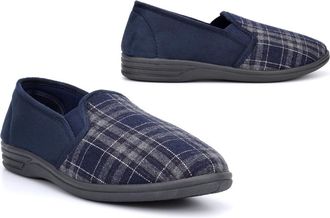 Generic Mens Slippers Carpet Slippers Slip On Slippers Boys Slippers Size 6 Slippers Size 13 Slippers Size 14 Twin Gusset Slippers Tartan Check Navy 14 UK