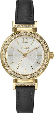 Timex Trend 31mm Black Leather Gold-Tone Ladies Watch