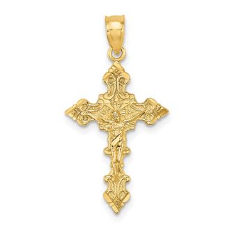 Diamond2Deal 14k Yellow Gold Crucifix Fancy Edges Charm