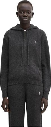 Sporty & Rich SRC Cashmere Zip Hoodie - Dames - Vesten met rits - Grijs - M - Wol - Hoodies & sweatvesten